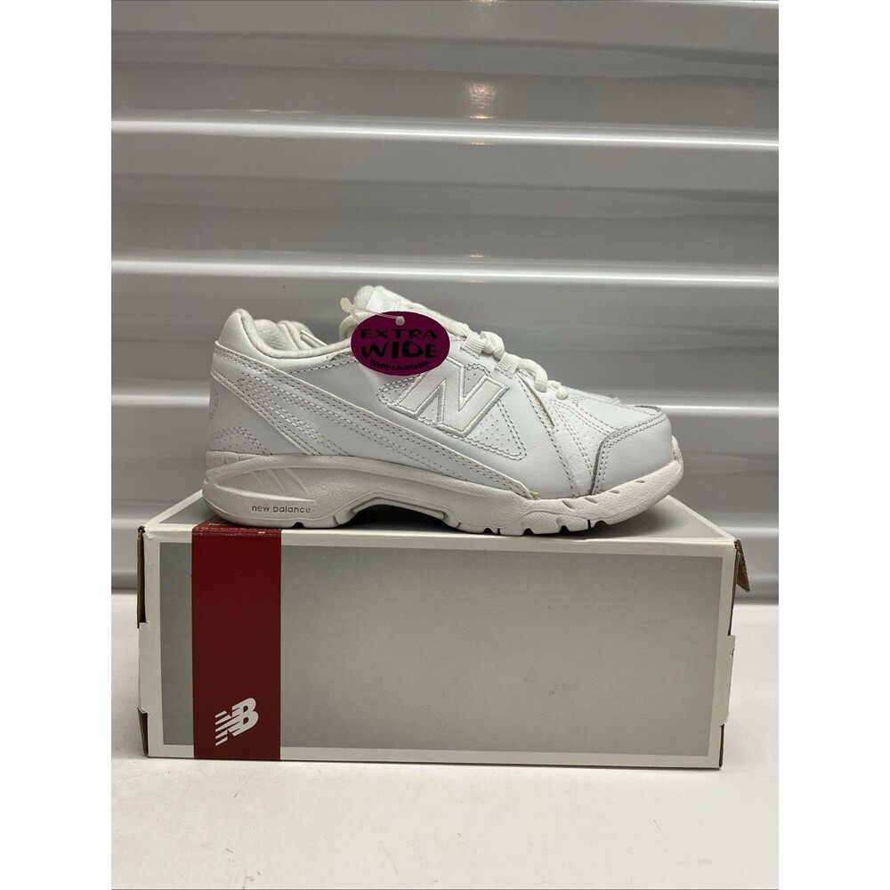 New Balance All White 624 Big Kid Hook Loop Uniform Leather Shoes SZ 13.5 XW